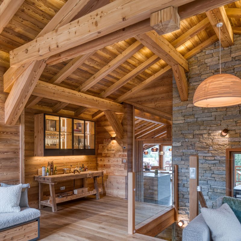 Interieur chalet bois et pierre
